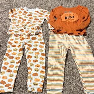 Chick Pea Kids Pajama Sets - Pumpkin and Striped Orange